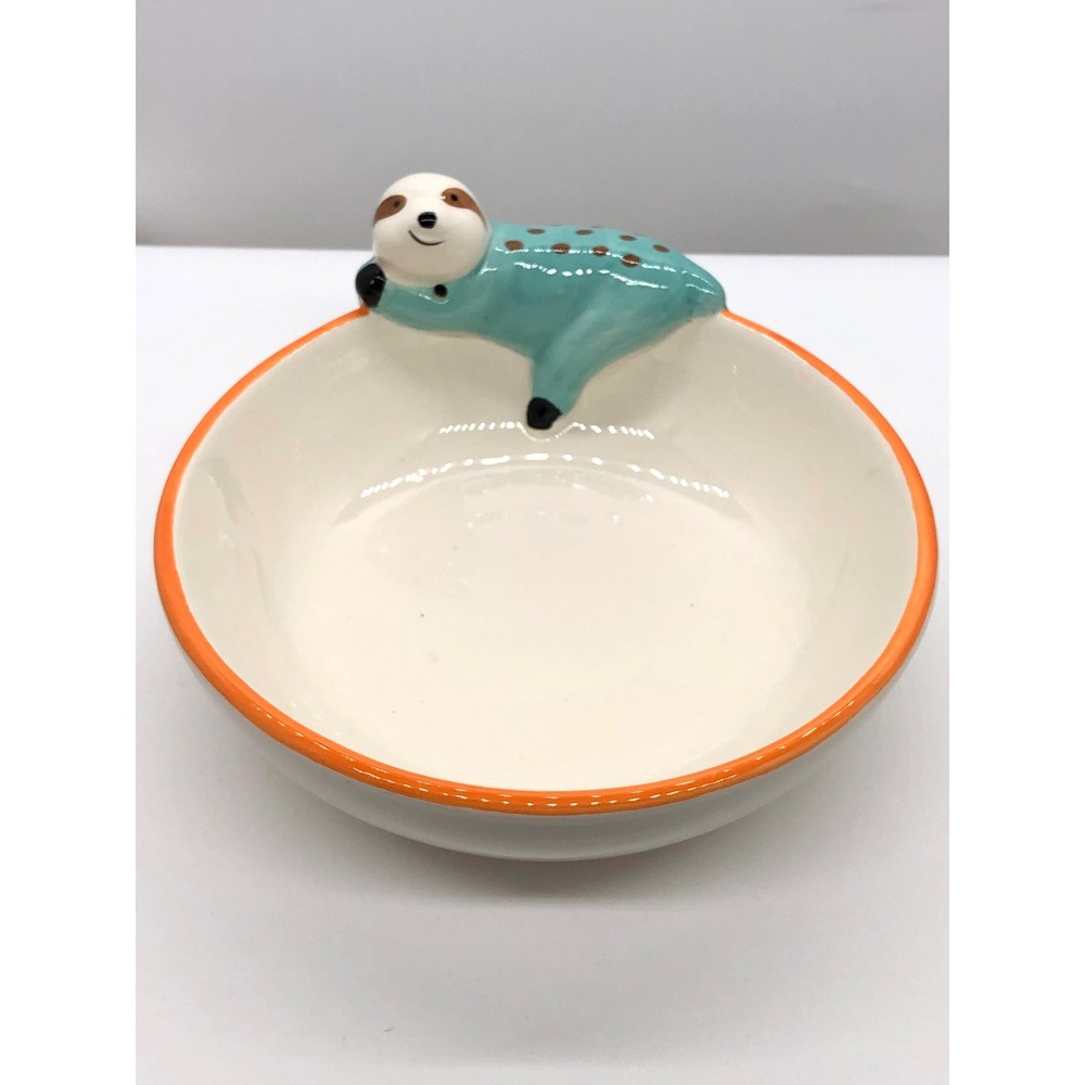Whimsical Ceramic Sloth Trinket Dish Teal 3D Animal Figurine Catchall Bowl 5.5"